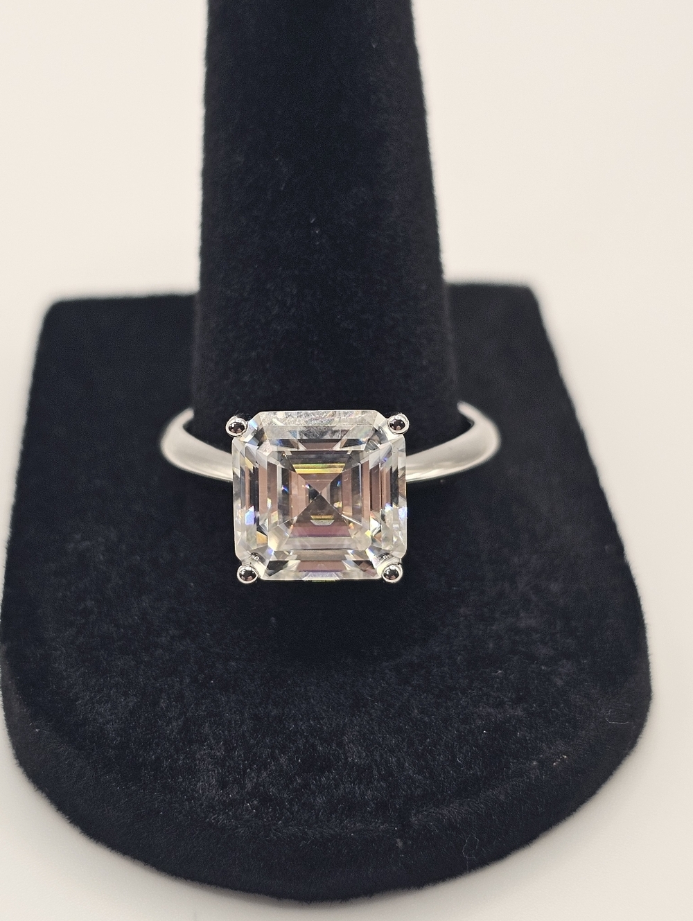 5ct Asscher Moissanite Platinum Over S925 Size 9